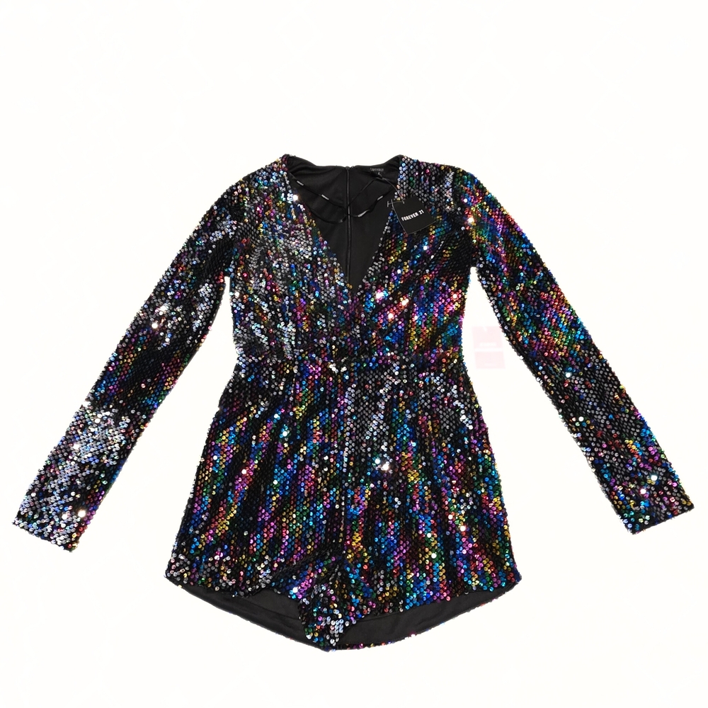 Forever 21 Black Multicolor Sequin Romper